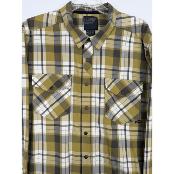 5.11 Tactical Flannel Shirt Mens 2XL yellow and olive Plaid Snap Button Up - Picture 5 of 10